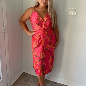 Floral orange and pink Cocktail MIDI Dress